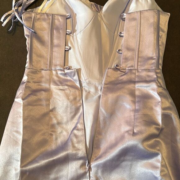 Women’s Purple Full Length Prom Party Dress Criss Cross Straps Leg Slit Size 2 - Picture 13 of 14